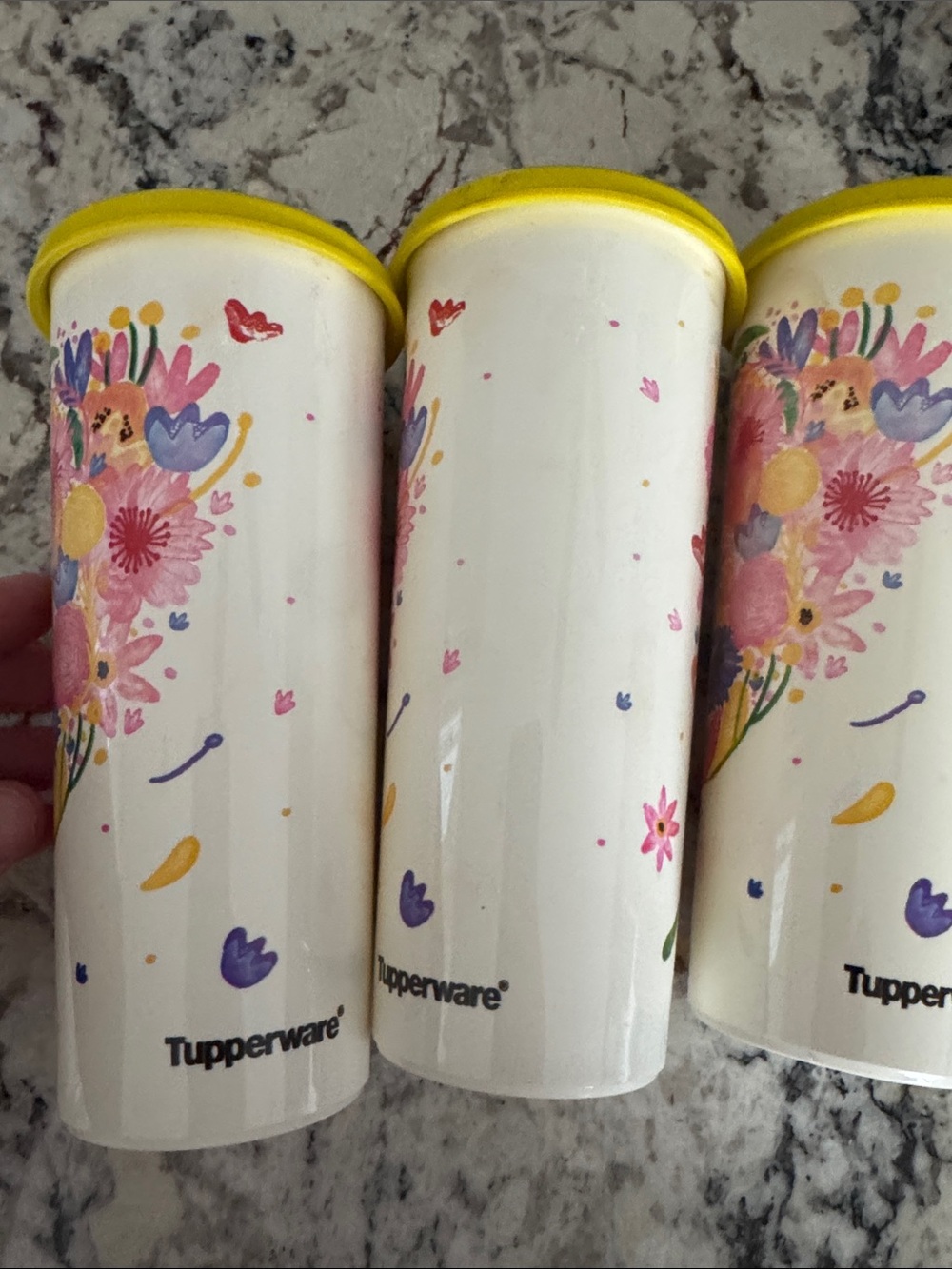 Floral Travel Tumblers with Yellow Lids - Set of 3 Tupperware Fanciful - Picture 2 of 2